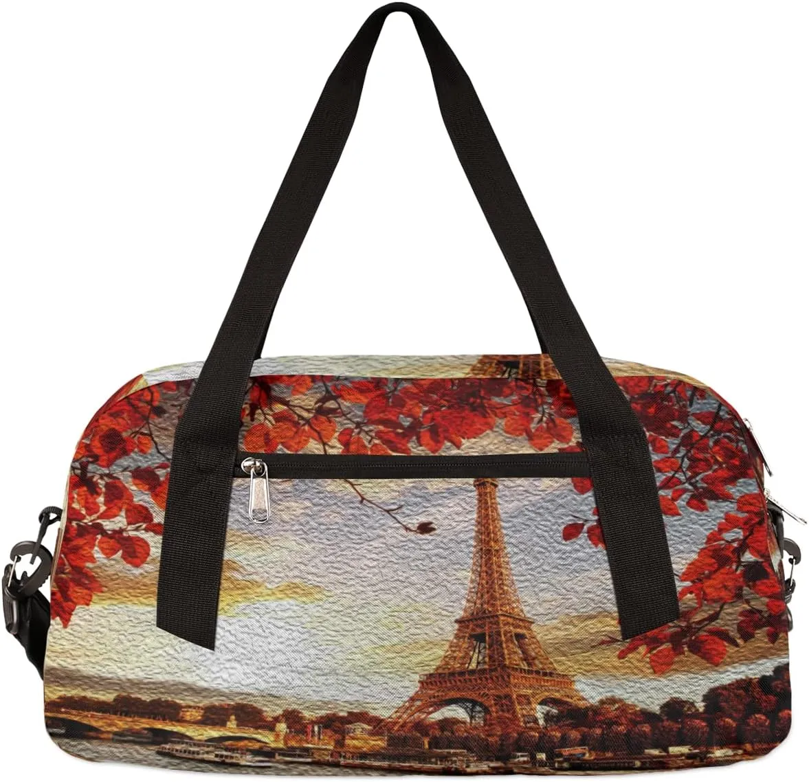 France Paris Eiffel Tower Autumn Leaves Kids Duffel Bag for Girls Boys,Tower Oil Painting Dance Bag Overnight Small Duffel Bag Carry On Weekend Sports Travel Bag for School Practice Gymnastics Ballet