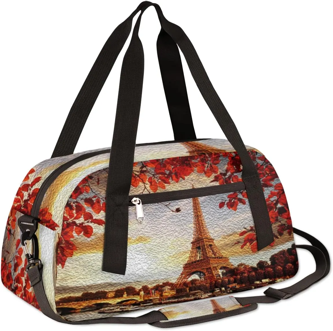 France Paris Eiffel Tower Autumn Leaves Kids Duffel Bag for Girls Boys,Tower Oil Painting Dance Bag Overnight Small Duffel Bag Carry On Weekend Sports Travel Bag for School Practice Gymnastics Ballet