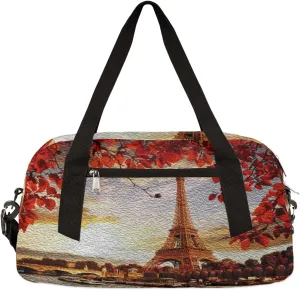 France Paris Eiffel Tower Autumn Leaves Kids Duffel Bag for Girls Boys,Tower Oil Painting Dance Bag Overnight Small Duffel Bag Carry On Weekend Sports Travel Bag for School Practice Gymnastics Ballet