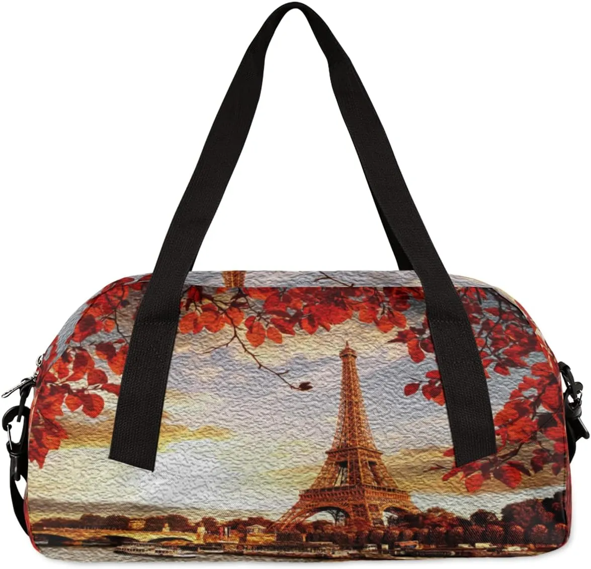 France Paris Eiffel Tower Autumn Leaves Kids Duffel Bag for Girls Boys,Tower Oil Painting Dance Bag Overnight Small Duffel Bag Carry On Weekend Sports Travel Bag for School Practice Gymnastics Ballet
