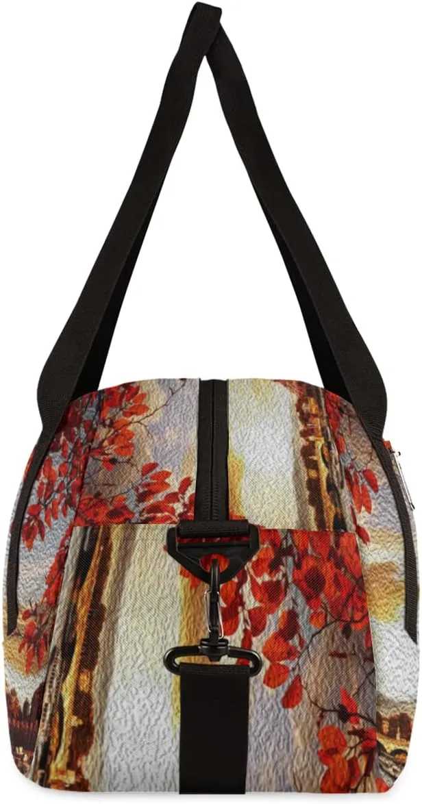 France Paris Eiffel Tower Autumn Leaves Kids Duffel Bag for Girls Boys,Tower Oil Painting Dance Bag Overnight Small Duffel Bag Carry On Weekend Sports Travel Bag for School Practice Gymnastics Ballet