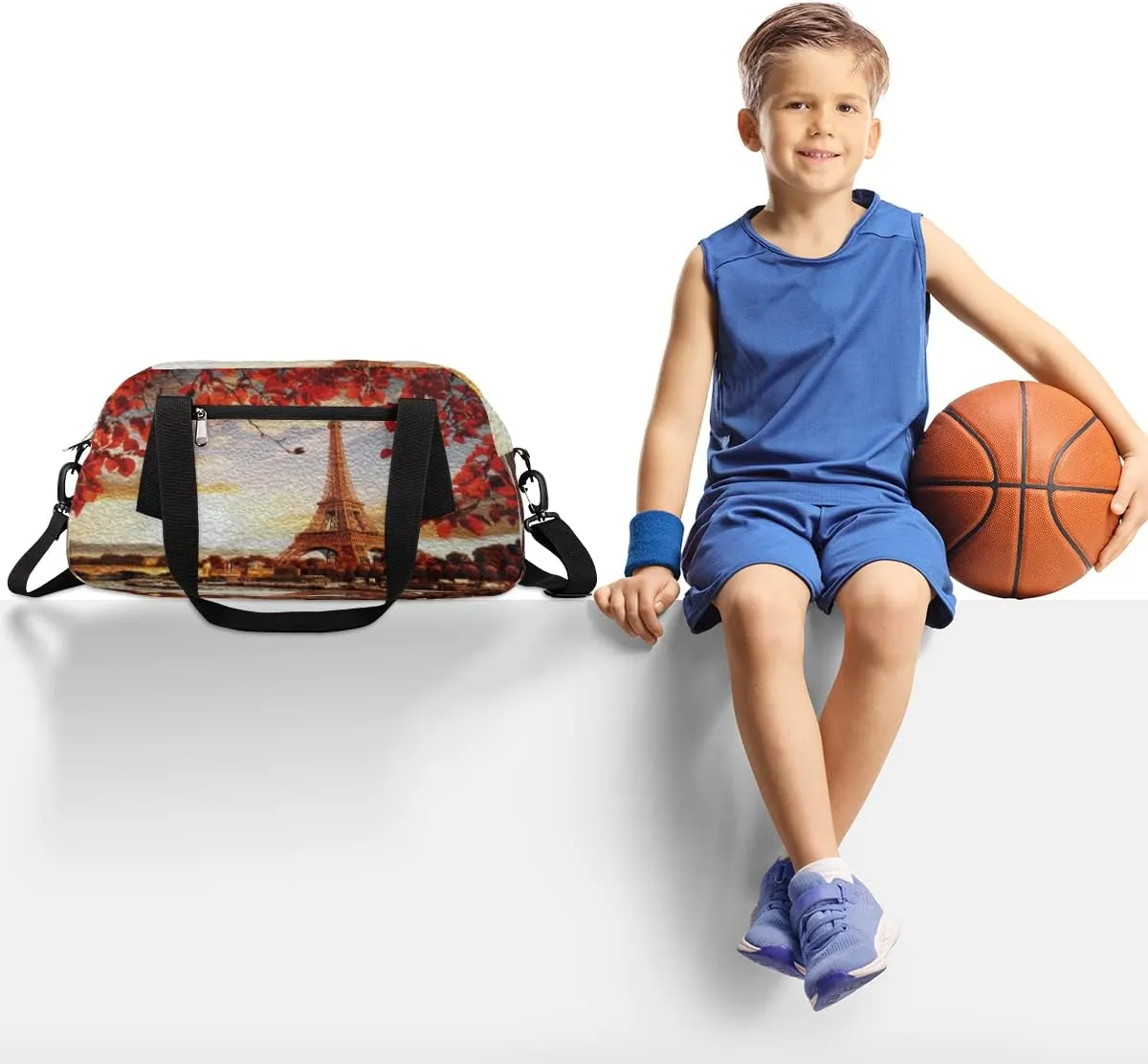 France Paris Eiffel Tower Autumn Leaves Kids Duffel Bag for Girls Boys,Tower Oil Painting Dance Bag Overnight Small Duffel Bag Carry On Weekend Sports Travel Bag for School Practice Gymnastics Ballet