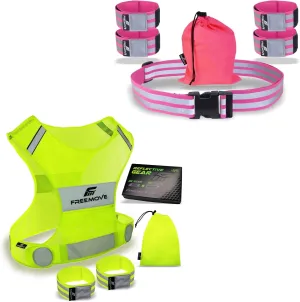FREEMOVE Reflective Vest; Size X-Large with 2X Bands & Carry Bag   Reflective Belt with 4X Bands & Carry Bag Pink