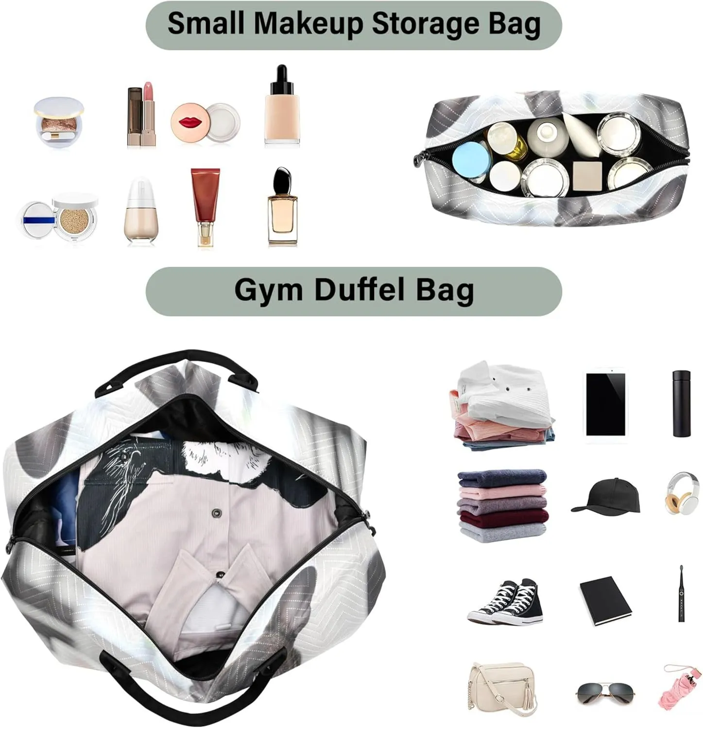 French Bulldog Works Office Duffle Travel Bag Makeup Pouch Set of 2, Fun Sports Dance Bag Carry on Bag