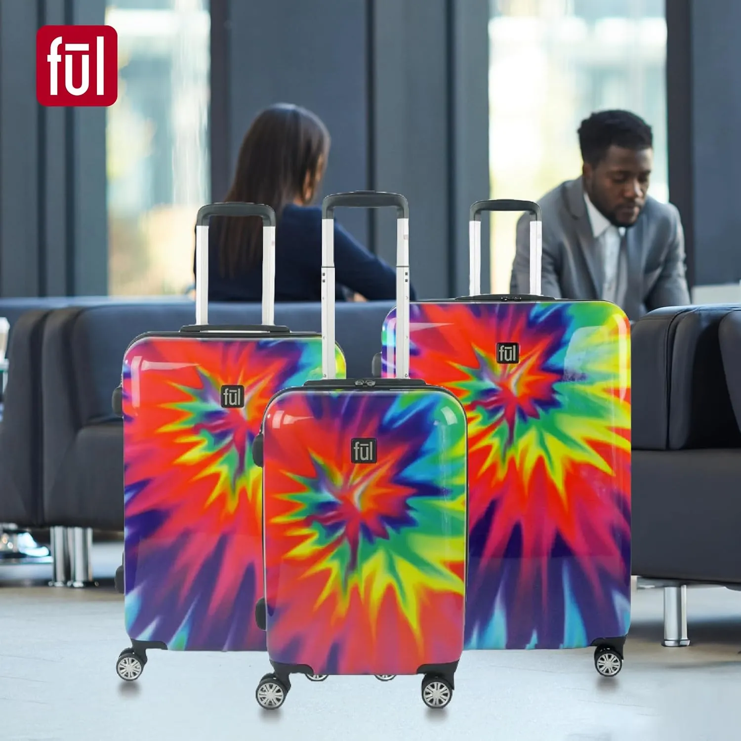 FUL Tie Dye Rolling Luggage, Rainbow Swirl Hardshell Suitcase with Spinner Wheels, 22 Inch