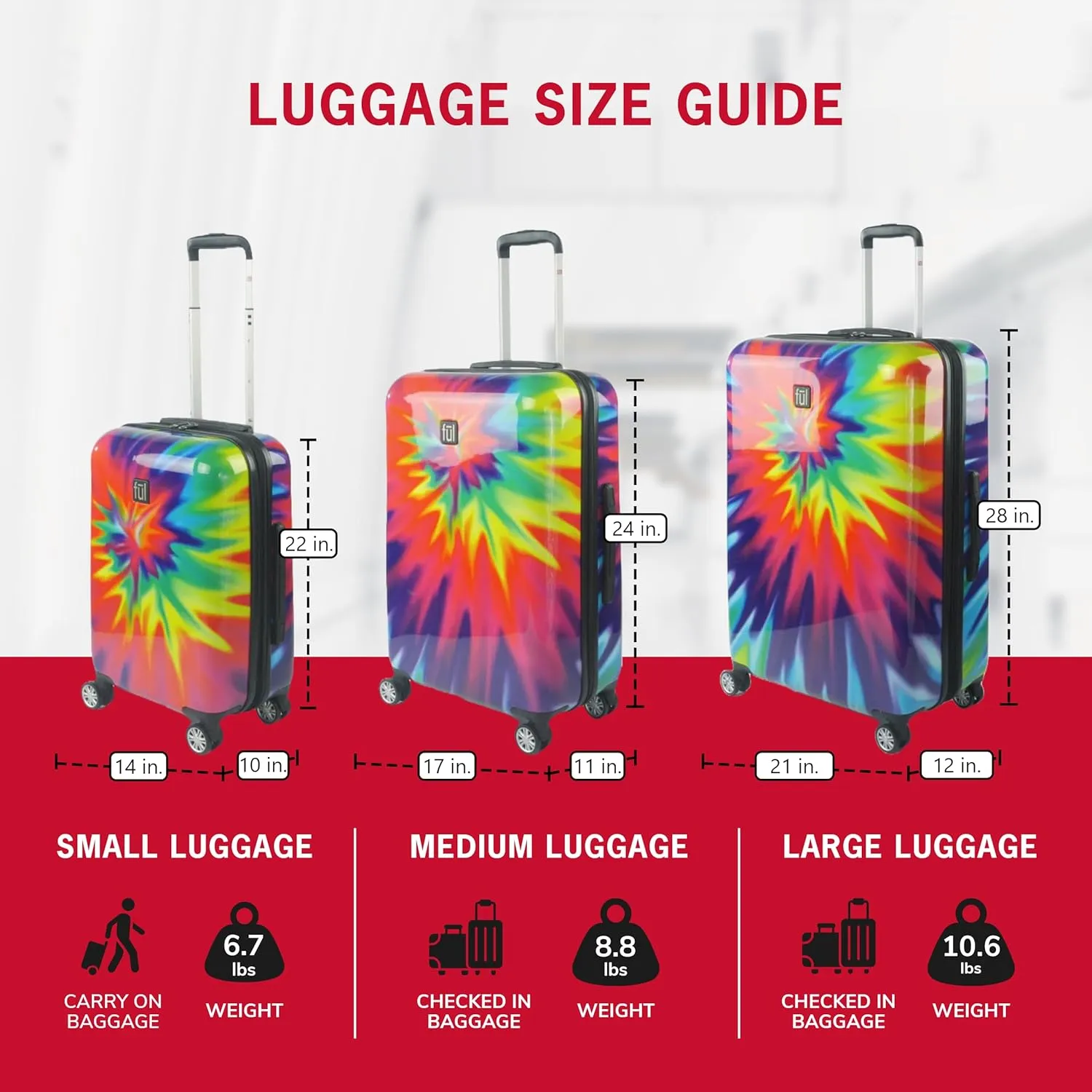 FUL Tie Dye Rolling Luggage, Rainbow Swirl Hardshell Suitcase with Spinner Wheels, 22 Inch
