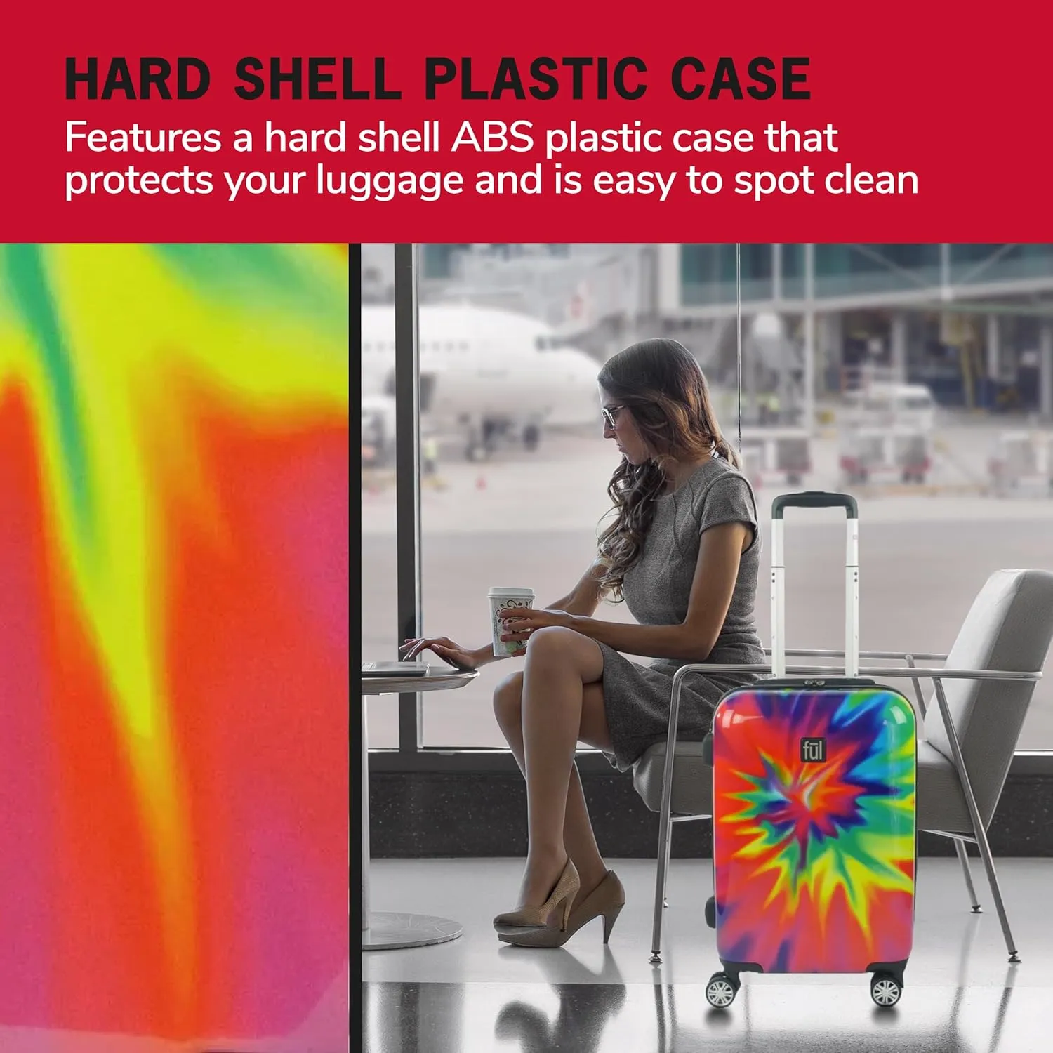 FUL Tie Dye Rolling Luggage, Rainbow Swirl Hardshell Suitcase with Spinner Wheels, 22 Inch