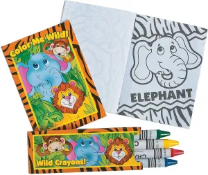 Fun Express Mini Zoo Sarfari Animal Coloring Book and Crayon Sets - 12 Books and 12 Boxes of Crayons - Party Favors, Daycare and Classroom Supplies - VBS Vacation Bible School Supplies/Decor