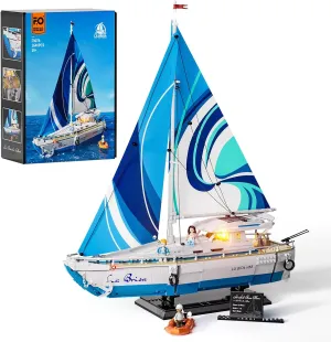 FUNWHOLE Sailboat La Brisa Lighting Building-Bricks Set - City Yacht 1640 Pcs Collection Display Set for Adults and Technic Lovers
