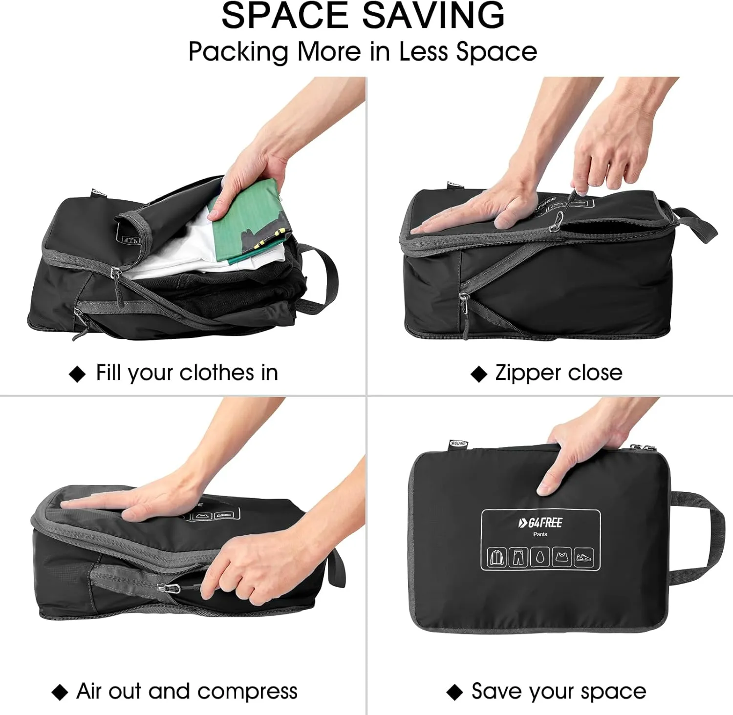 G4Free 6 Set Compression Packing Cubes, 3 sizes Travel Packing Organizers for Suitcases, Expandable Luggage Suitcase Storage Bags Set, Lightweight Packing Cubes Travel Essentials