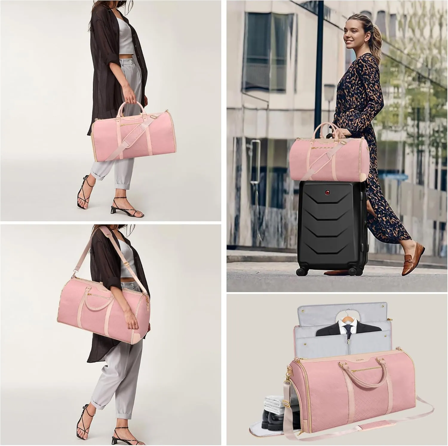Garment Bag for Travel, Carry On Garment bag, Convertible Duffel Bag with Shoe Compartment, Perfect for Business Trips and Weekend Getaways(Pink)