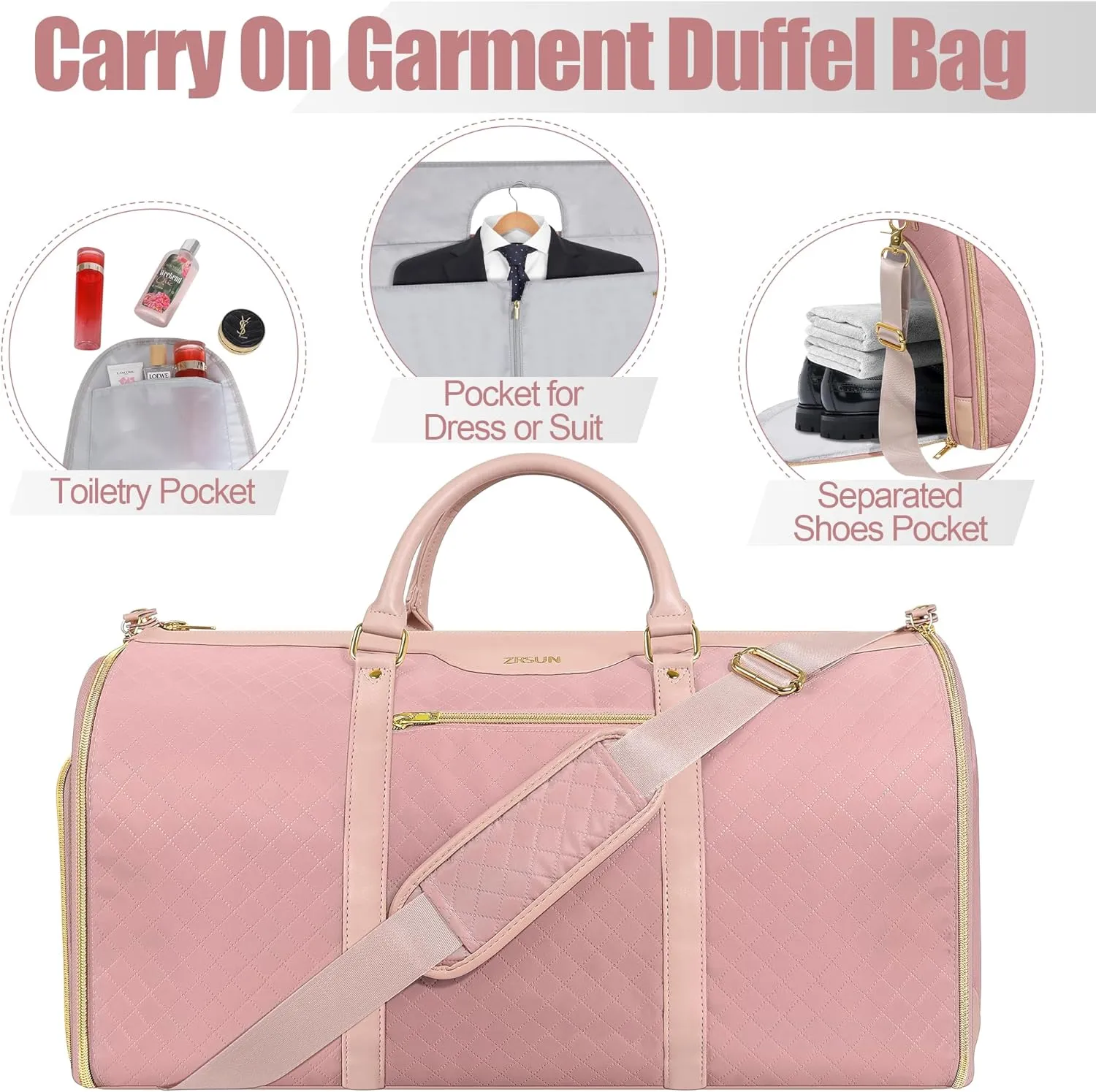 Garment Bag for Travel, Carry On Garment bag, Convertible Duffel Bag with Shoe Compartment, Perfect for Business Trips and Weekend Getaways(Pink)
