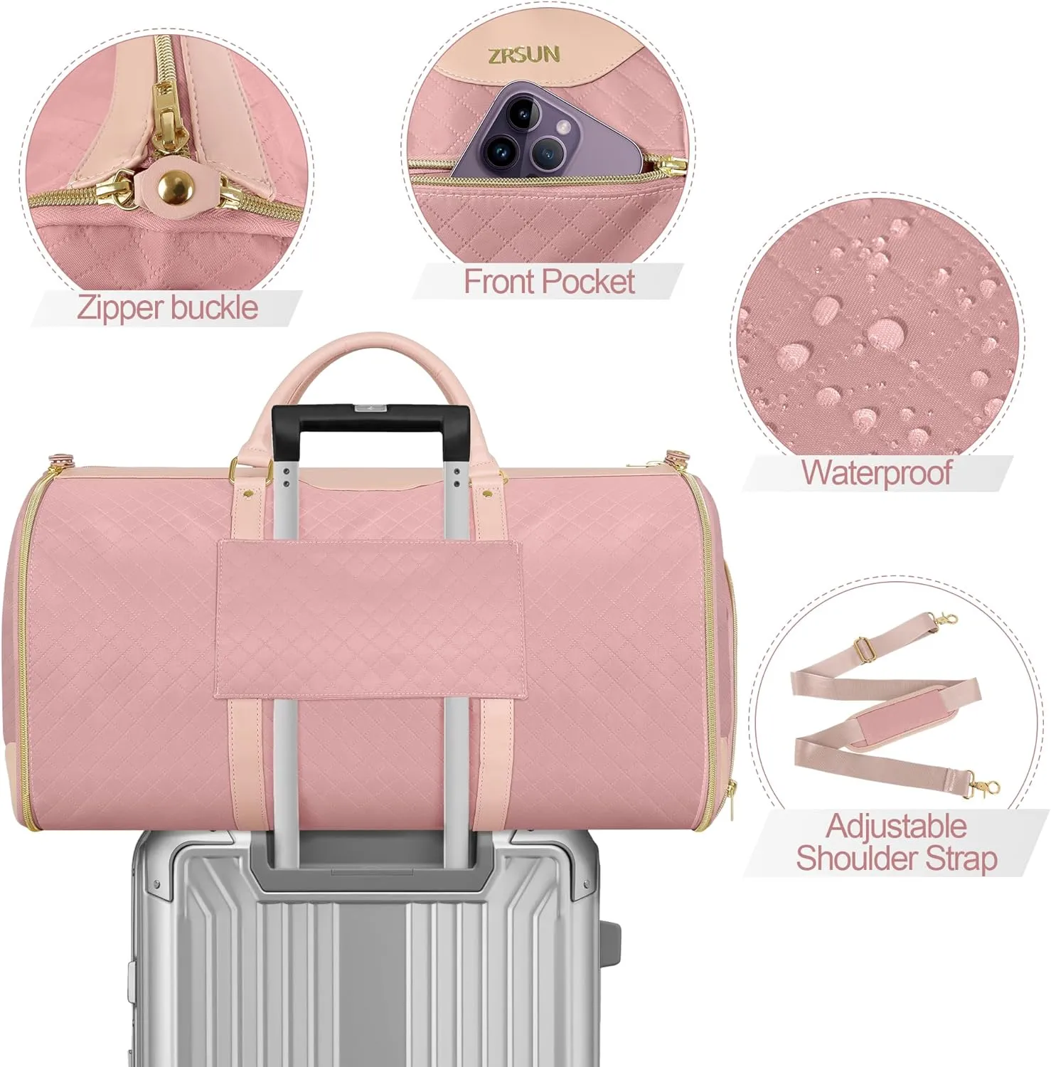 Garment Bag for Travel, Carry On Garment bag, Convertible Duffel Bag with Shoe Compartment, Perfect for Business Trips and Weekend Getaways(Pink)