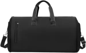 Garment Bag Weekender Bag Leather Duffle Bag for for Men Camping Hiking Outdoor, Black