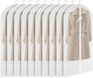 Garment Bags for Hanging Clothes, Set of 10 Clear Suit Bags for Closet Wardrobe Storage, Dust-Proof Dress Bags Cover Protectors with Zipper, PEVA Moth-Proof Breathable, 24” x 48”