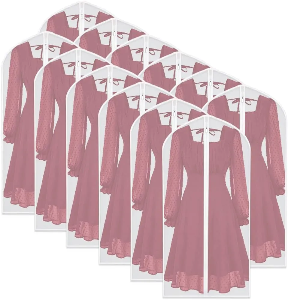 Garment Bags for Hanging Clothes (Set of 12) Breathable Suit Bag Covers with Zip Clothes Cover Garment Bag Suit Covers for Closet Storage and Travel for Suits, White - 24'' x 48''