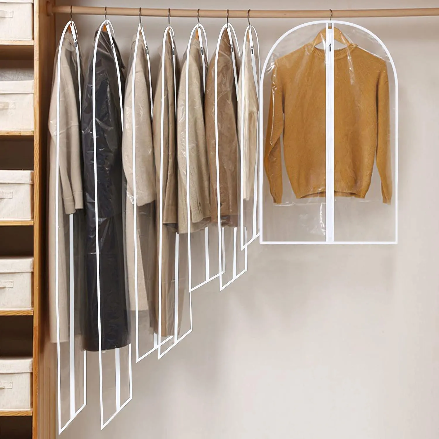 Garment Bags for Hanging Clothes, SMINDER Clear Plastic Bags Full Zipper Suit Bags PEVA Breathable Lightweight Garment Covers for Closet Storage, Suitable for Shirts, Jackets, Gowns (24" x 60"/8 Pack)
