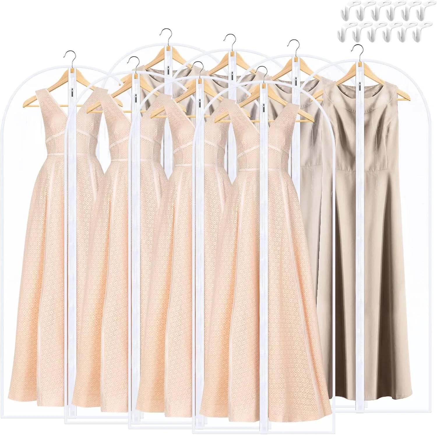 Garment Bags for Hanging Clothes, SMINDER Clear Plastic Bags Full Zipper Suit Bags PEVA Breathable Lightweight Garment Covers for Closet Storage, Suitable for Shirts, Jackets, Gowns (24" x 60"/8 Pack)