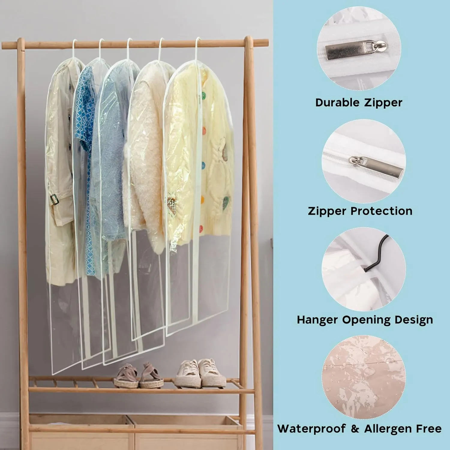 Garment Bags for Hanging Clothes, SMINDER Clear Plastic Bags Full Zipper Suit Bags PEVA Breathable Lightweight Garment Covers for Closet Storage, Suitable for Shirts, Jackets, Gowns (24" x 60"/8 Pack)