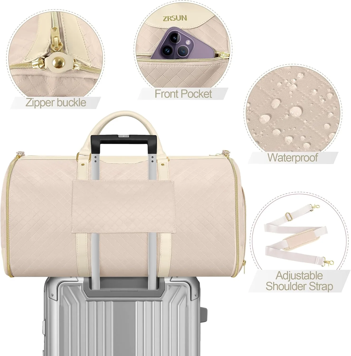 Garment Bags for Travel, Carry-On Suit Bag, Convertible Garment & Duffel Bag with Shoe Compartment, Perfect for Business Trips & Weekend Getaways,New Beige
