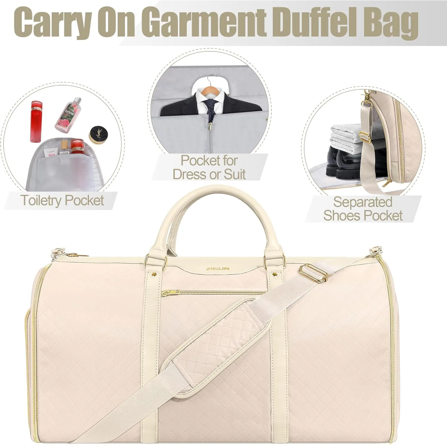 Garment Bags for Travel, Carry-On Suit Bag, Convertible Garment & Duffel Bag with Shoe Compartment, Perfect for Business Trips & Weekend Getaways,New Beige