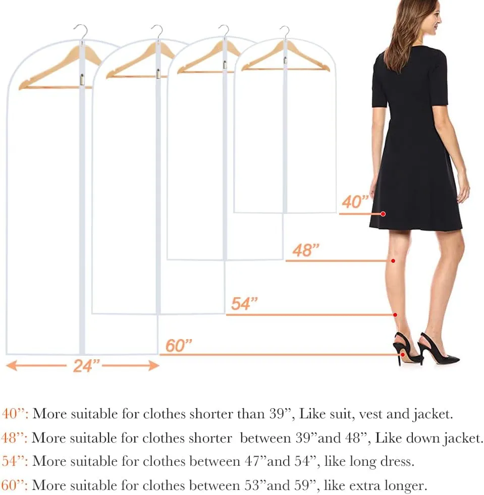 Garment Bags (set of 12) for Closet Storage Plastic Garment Bags Hanging Clothes Cover with Zipper Gown Garment Bag for Long Dresses