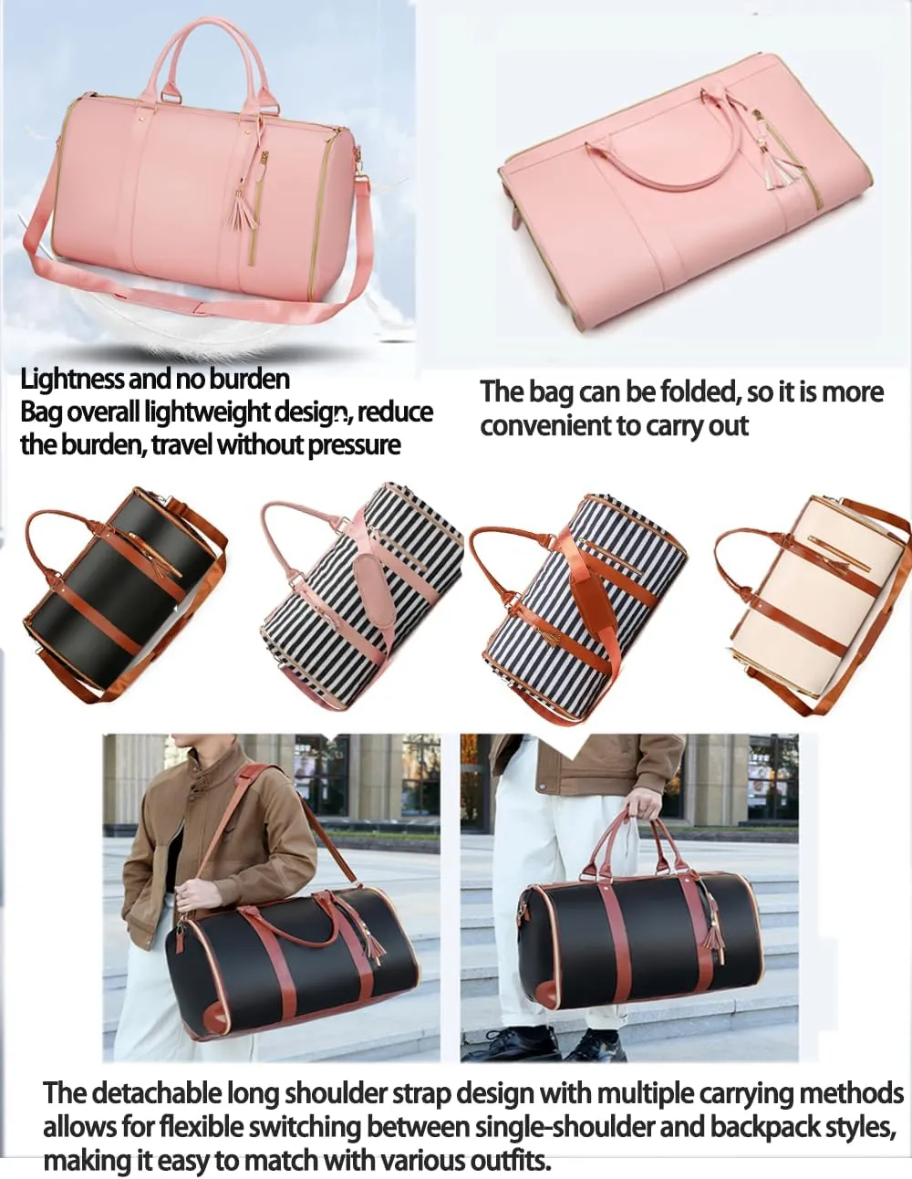 Garment Duffle Bags For Travel Garment Duffle Bag Carry On Bag Foldable Travel Bag Garment Bag Duffle Bag For Travel Women (Black)