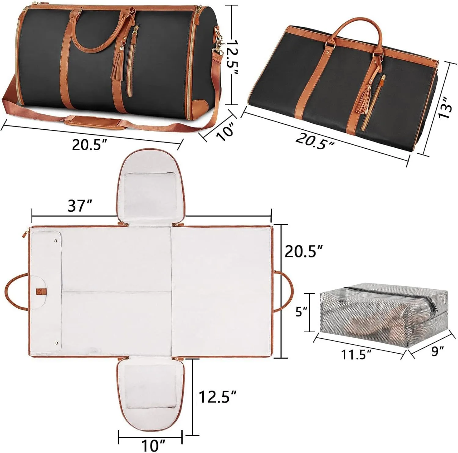 Garment Duffle Bags for Travel,Foldable Garment Duffle Bag,2 in 1 Travel Suit Duffel Bag with Detachable Shoulder Strap for Gift-Black