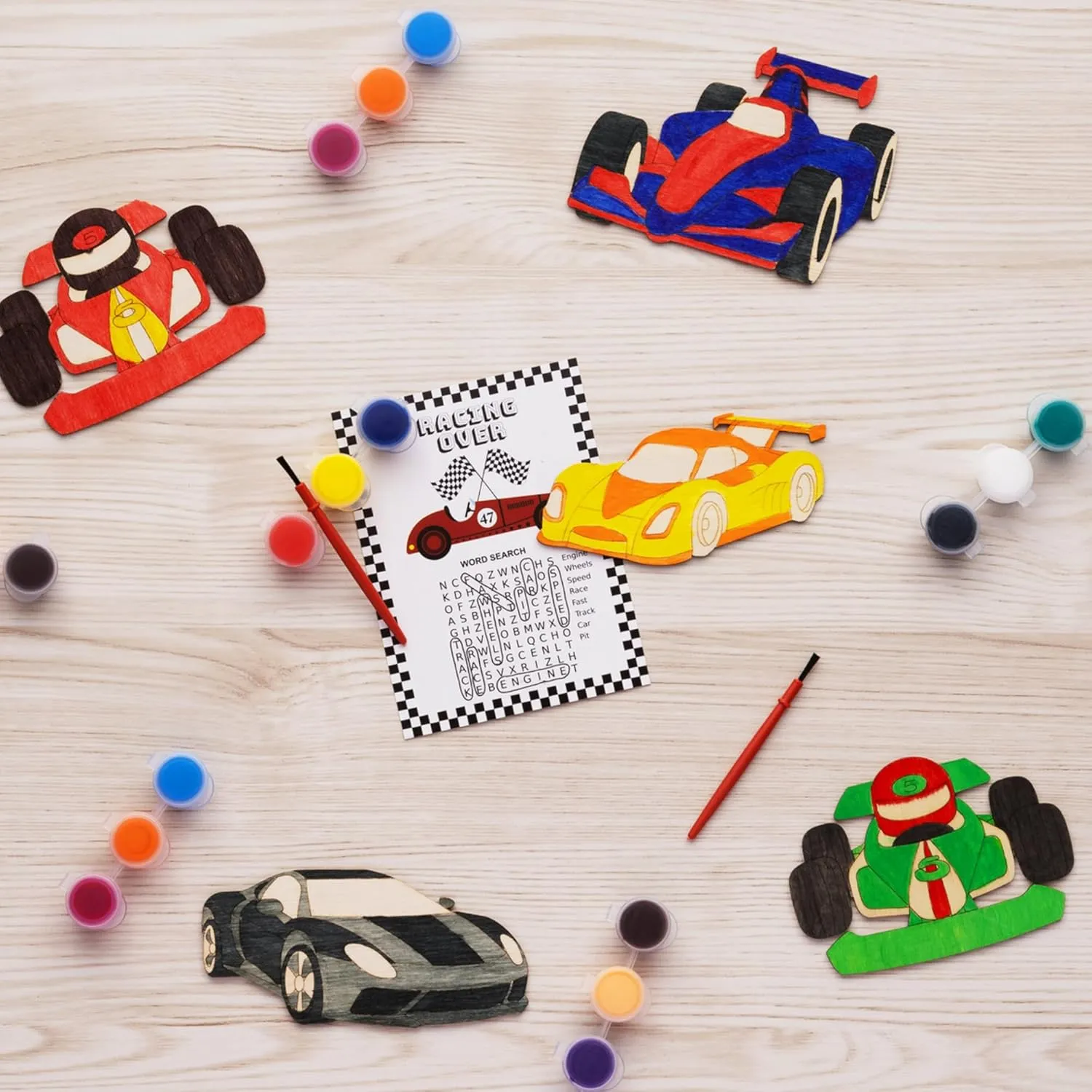 GEECOZYLIFE Thank You for Coming Gifts for Kids - Race Car Party Favors - 24 PCS Race Car Party Supplies - Race Car Wooden Painting Kit for Kids - Kids Birthday Boys Girls Gifts Bulk