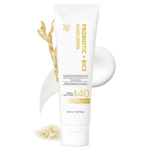 Gentle SPF 40 Daily Face Sunscreen, Broad Spectrum UVA/UVB Protection, Hydrating Facial & Body Sunscreen with Fermented Rice Water & Prebiotics, Non-Greasy for All Skin Types