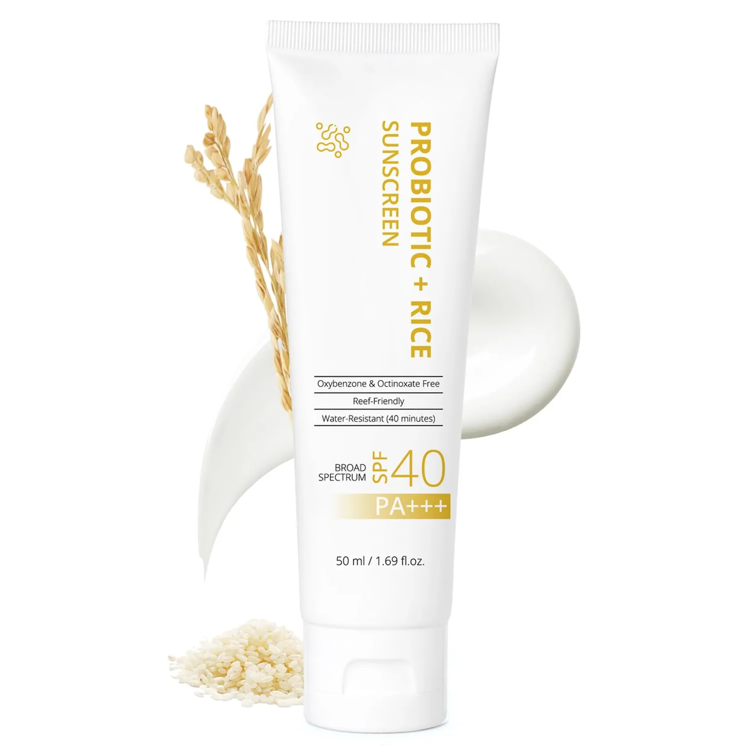 Gentle SPF 40 Daily Face Sunscreen, Broad Spectrum UVA/UVB Protection, Hydrating Facial & Body Sunscreen with Fermented Rice Water & Prebiotics, Non-Greasy for All Skin Types