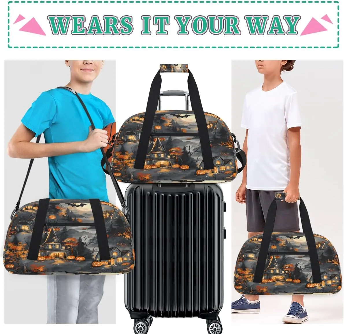 Glowing Pumpkin Kids Overnighter Duffel Bags for Boys, Carry-On Size Sports Gym Bag with Front Zipper Pocket for School Practice or Overnight Travel Weekender Sleepover Tote Bag