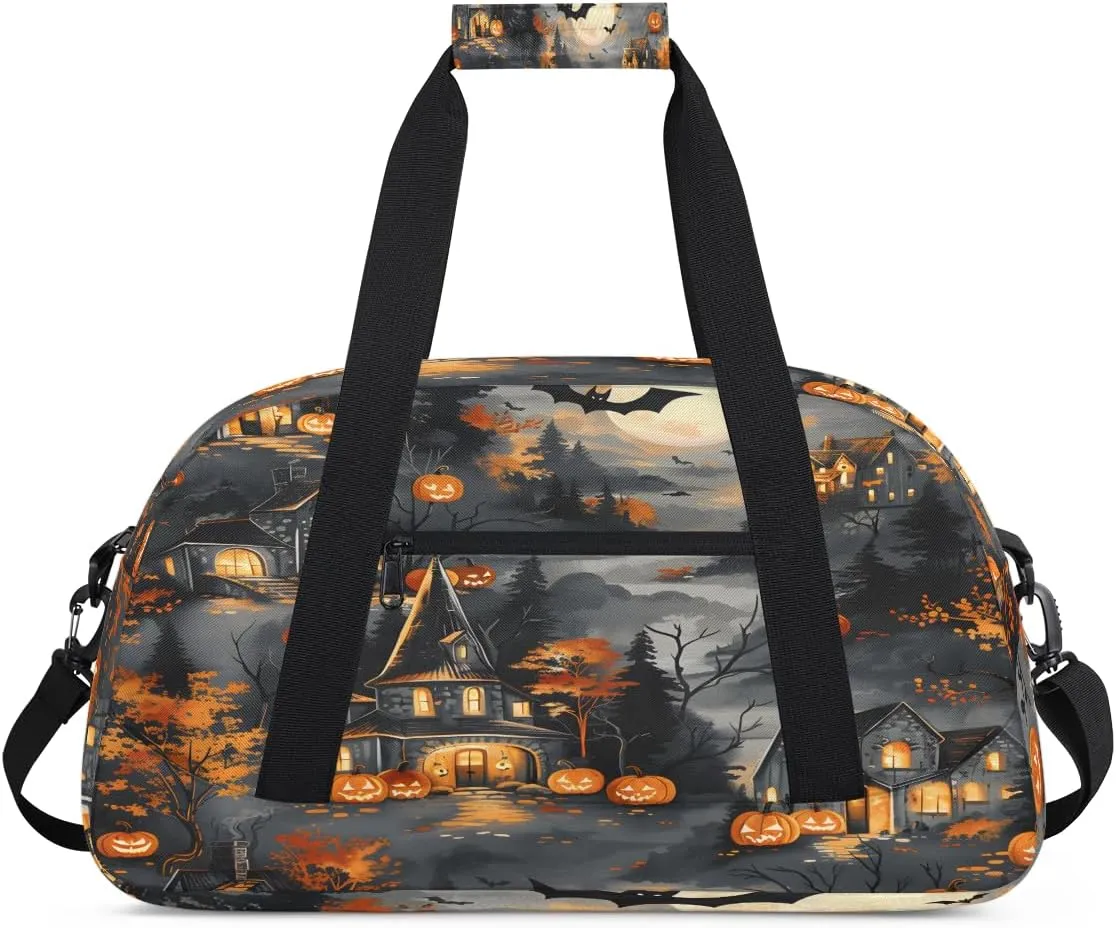 Glowing Pumpkin Kids Overnighter Duffel Bags for Boys, Carry-On Size Sports Gym Bag with Front Zipper Pocket for School Practice or Overnight Travel Weekender Sleepover Tote Bag