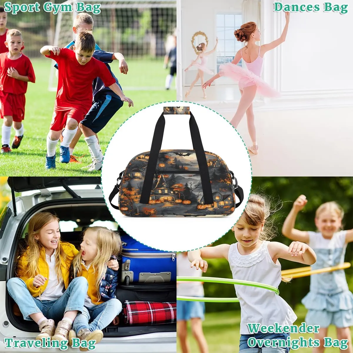 Glowing Pumpkin Kids Overnighter Duffel Bags for Boys, Carry-On Size Sports Gym Bag with Front Zipper Pocket for School Practice or Overnight Travel Weekender Sleepover Tote Bag