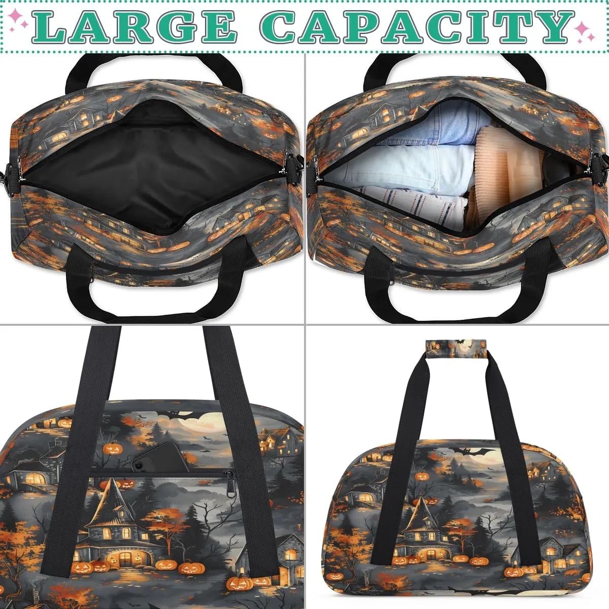 Glowing Pumpkin Kids Overnighter Duffel Bags for Boys, Carry-On Size Sports Gym Bag with Front Zipper Pocket for School Practice or Overnight Travel Weekender Sleepover Tote Bag