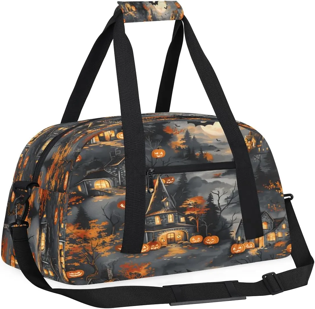 Glowing Pumpkin Kids Overnighter Duffel Bags for Boys, Carry-On Size Sports Gym Bag with Front Zipper Pocket for School Practice or Overnight Travel Weekender Sleepover Tote Bag