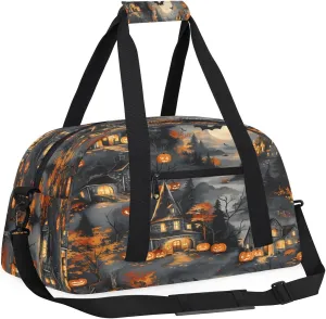 Glowing Pumpkin Kids Overnighter Duffel Bags for Boys, Carry-On Size Sports Gym Bag with Front Zipper Pocket for School Practice or Overnight Travel Weekender Sleepover Tote Bag