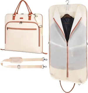 GMAK Travel Garment Bag, Heavy Duty Travel Suit Bag with Zipper Pocket, 47'' Carry on Garment Duffel Bags for Suits, Dresses, Coats, Tuxedos, Travel Essential Storage Tote Bag, Beige