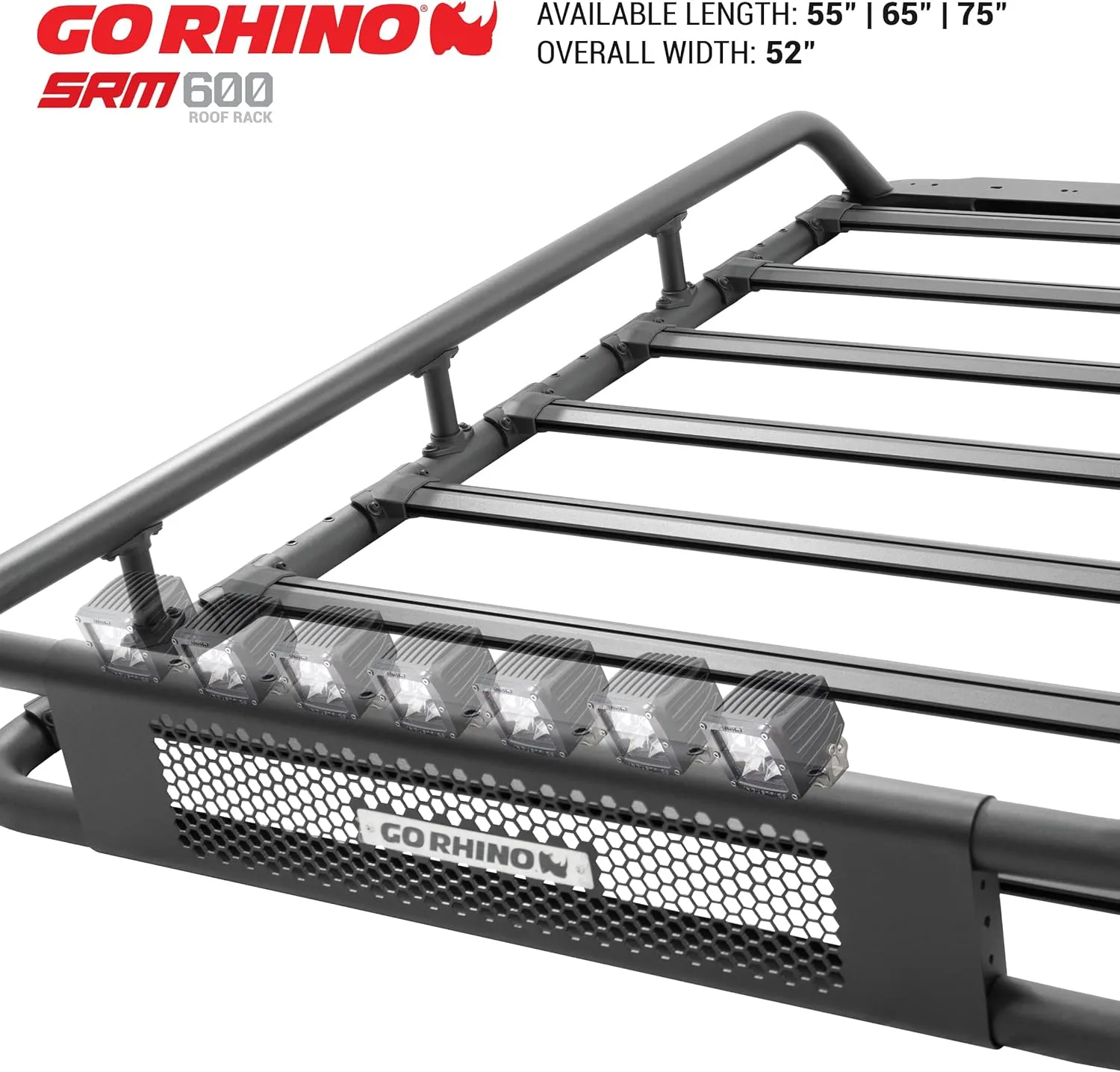 Go Rhino SRM 600 Roof Rack - Tubular Basket-Style Rack & Clamps | Aluminum, Textured Black, L: 55" x W: 52" | 5936055T