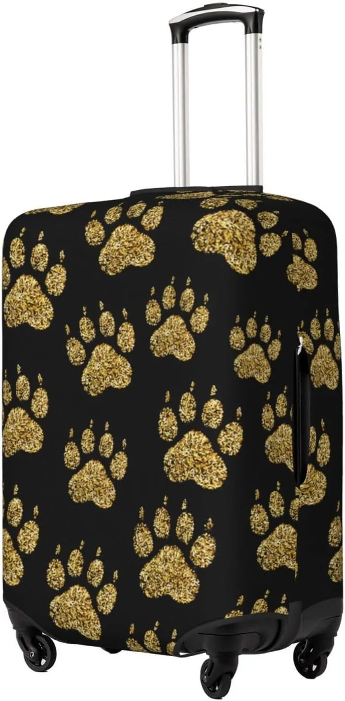 Golden Glitter Dog Paw print Travel Luggage Cover Fits 18-32 Inch Luggage, Stretch Suitcase Cover Protector with Concealed Zipper for Wheeled Suitcase Tsa Approved