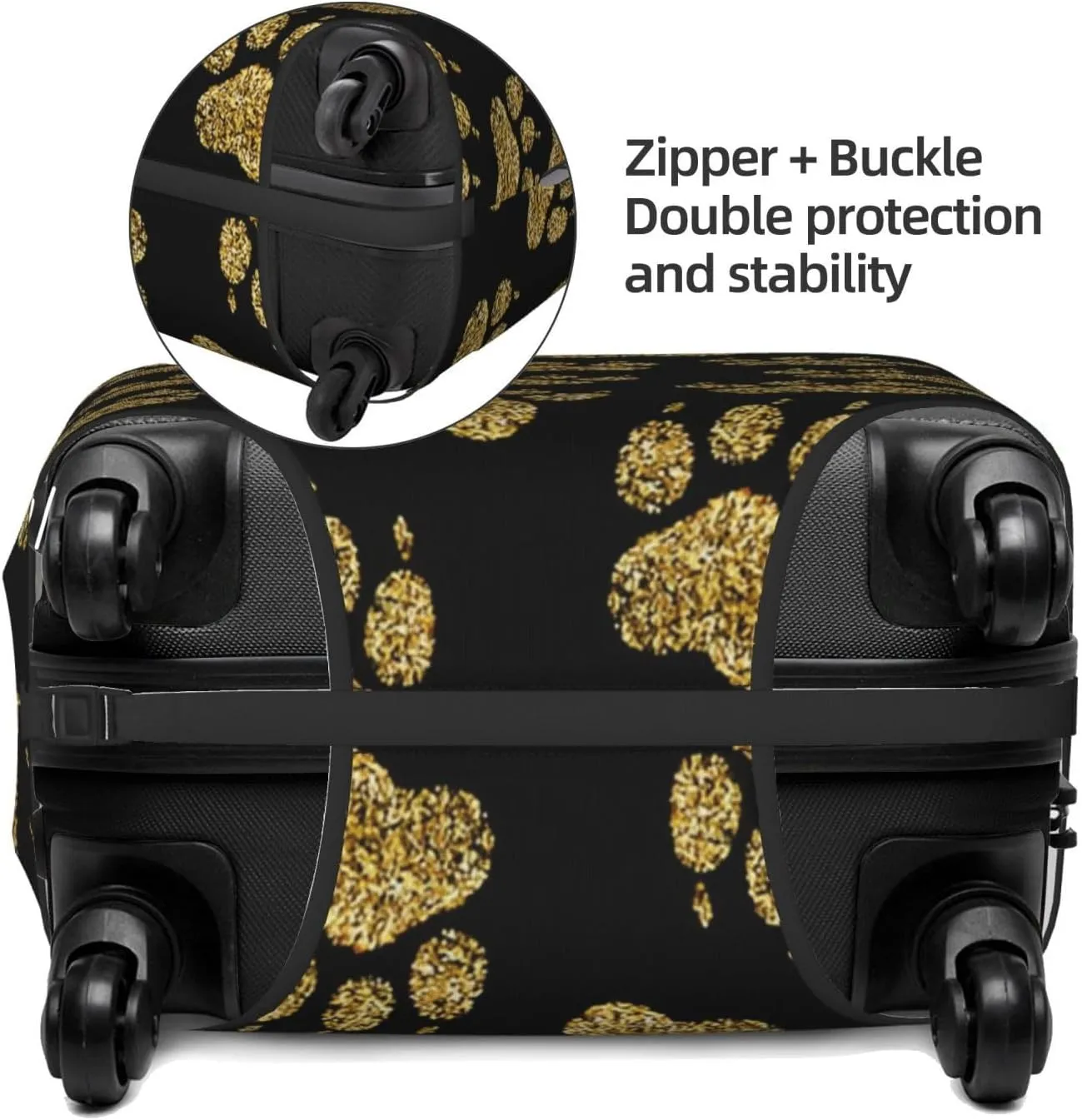 Golden Glitter Dog Paw print Travel Luggage Cover Fits 18-32 Inch Luggage, Stretch Suitcase Cover Protector with Concealed Zipper for Wheeled Suitcase Tsa Approved