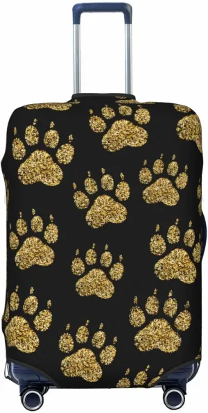 Golden Glitter Dog Paw print Travel Luggage Cover Fits 18-32 Inch Luggage, Stretch Suitcase Cover Protector with Concealed Zipper for Wheeled Suitcase Tsa Approved