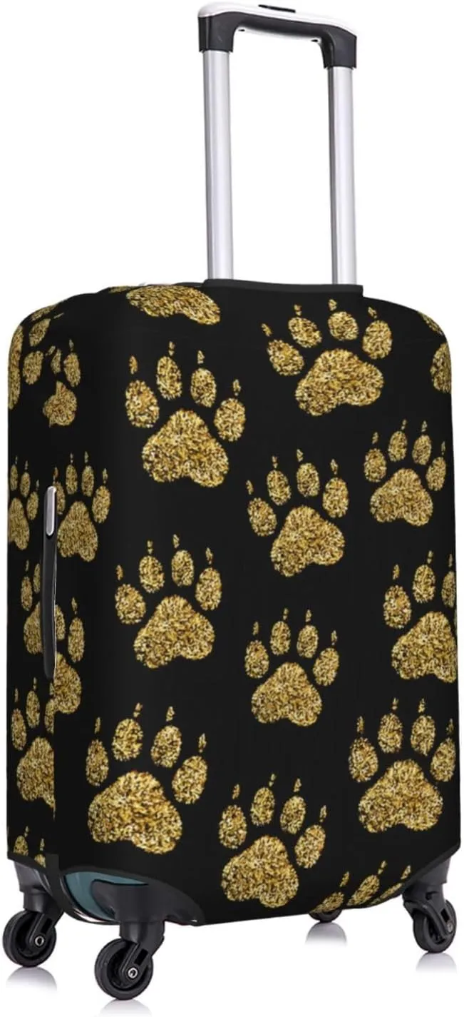 Golden Glitter Dog Paw print Travel Luggage Cover Fits 18-32 Inch Luggage, Stretch Suitcase Cover Protector with Concealed Zipper for Wheeled Suitcase Tsa Approved