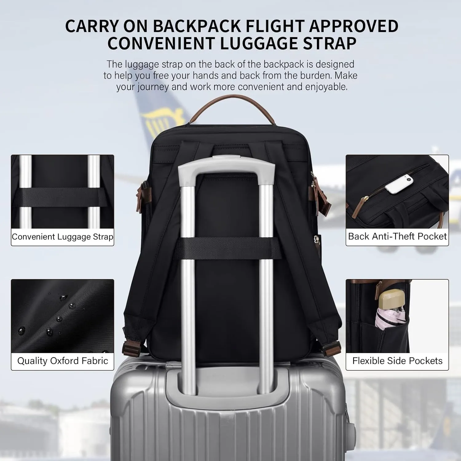 GOLF SUPAGS Laptop Backpack with Separate Laptop Compartment Fits 15.6 Inch Notebook Large Capacity Computer Bag for Women Work Travel College Backpacks (Black)