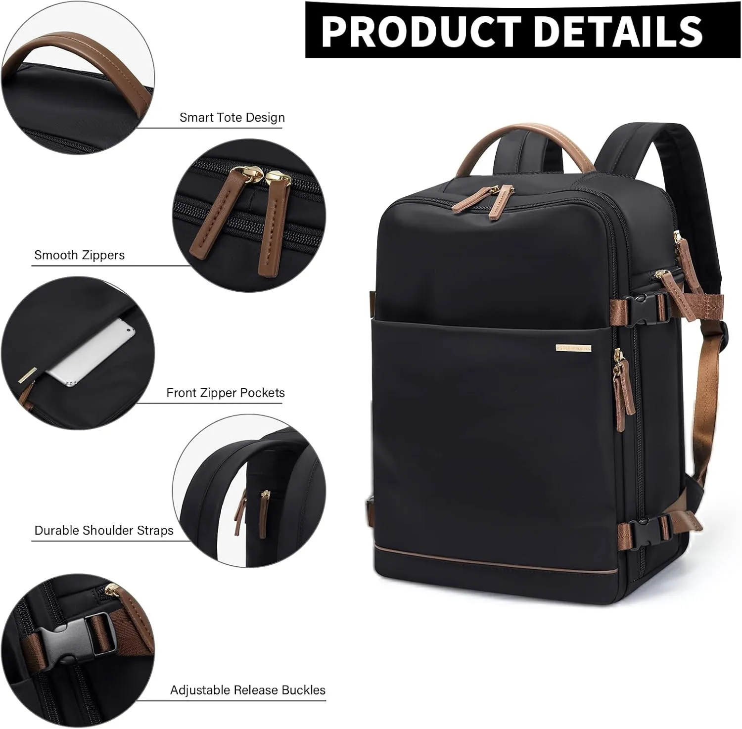 GOLF SUPAGS Laptop Backpack with Separate Laptop Compartment Fits 15.6 Inch Notebook Large Capacity Computer Bag for Women Work Travel College Backpacks (Black)