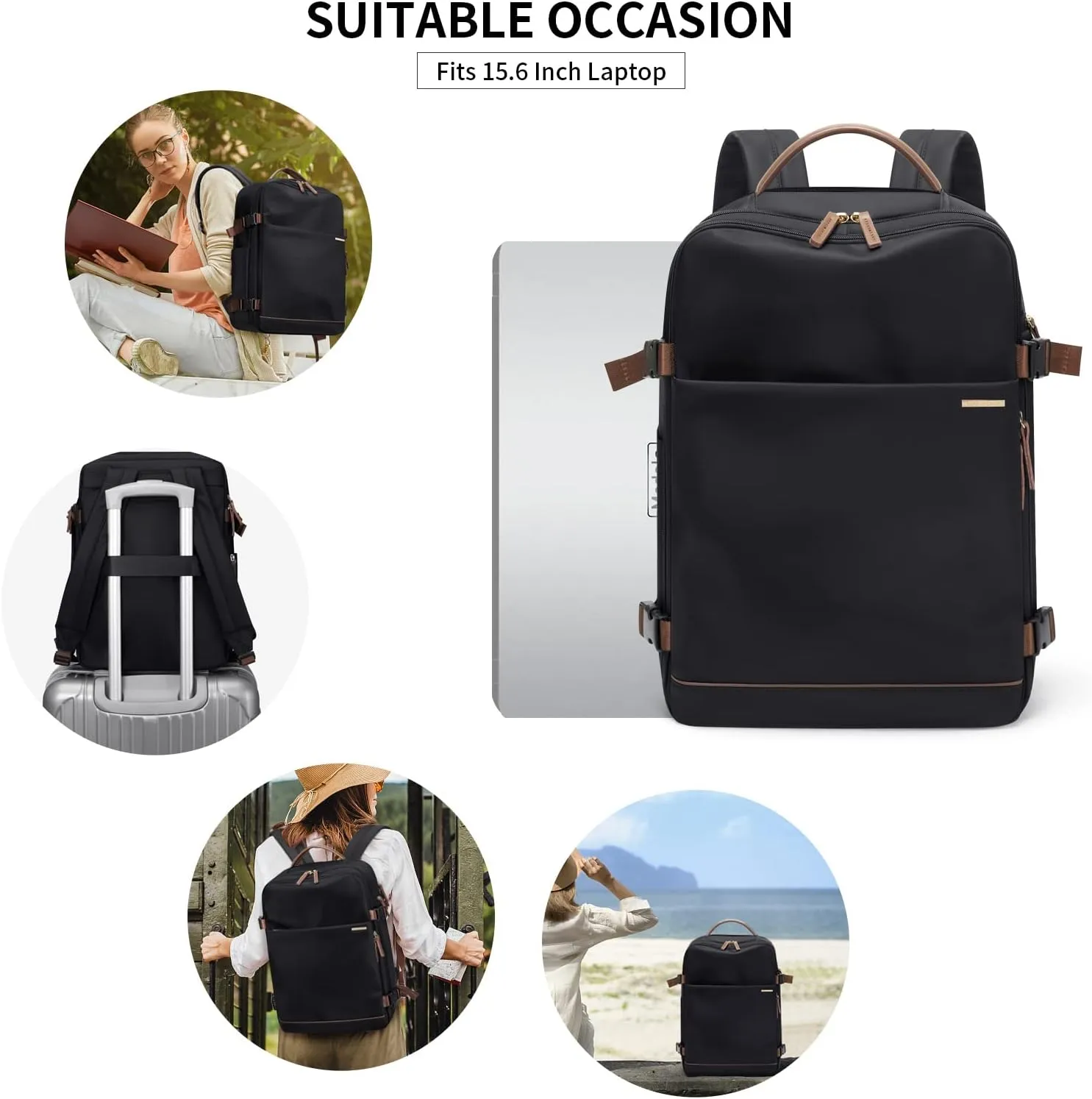 GOLF SUPAGS Laptop Backpack with Separate Laptop Compartment Fits 15.6 Inch Notebook Large Capacity Computer Bag for Women Work Travel College Backpacks (Black)