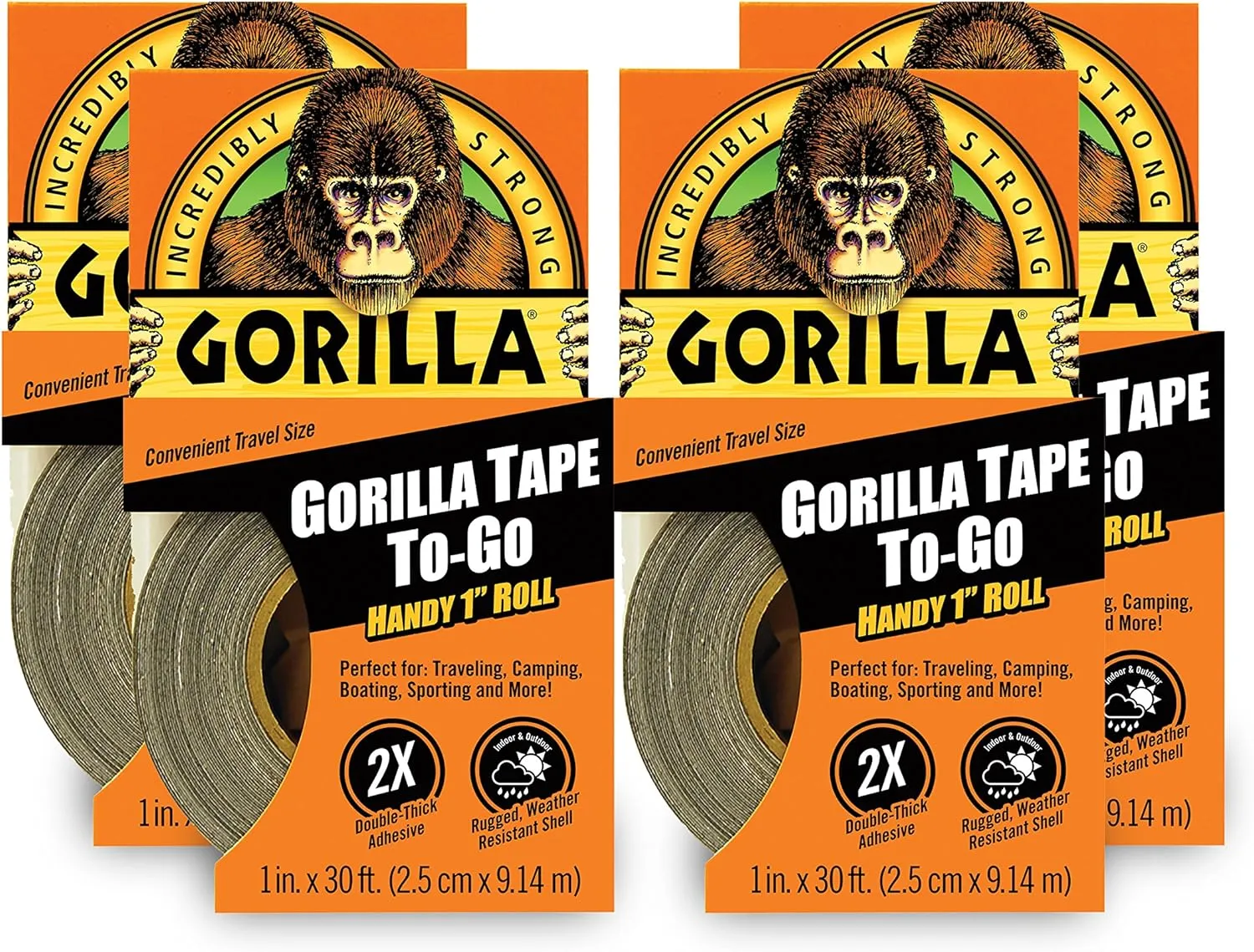Gorilla 6100101-4 Duct Tape to-Go, 1" x 10 yd, Black, (Pack of 4), 4-Pack, 9 Count