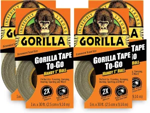 Gorilla 6100101-4 Duct Tape to-Go, 1" x 10 yd, Black, (Pack of 4), 4-Pack, 9 Count