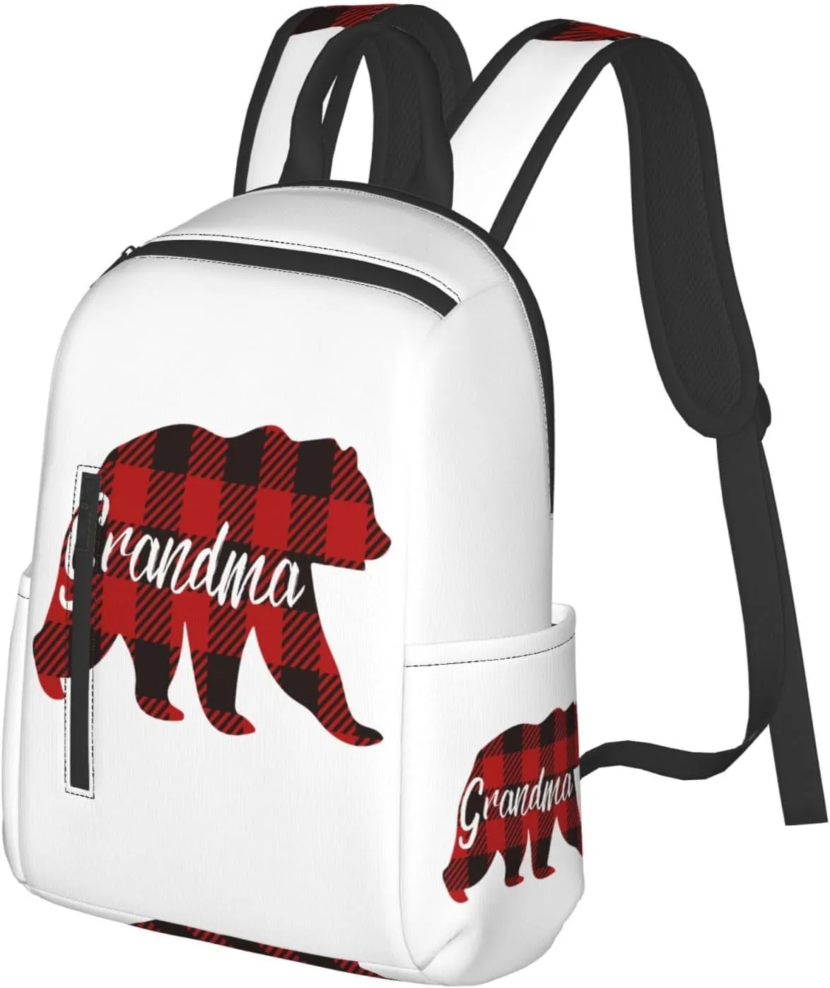 Grandma Bear Red Black Plaid Casual Backpacks Large Capacity Laptop Backpack Sports Rucksack Travel Daypack Adjustable Shoulder Strap Work Bag for Outdoor Camping