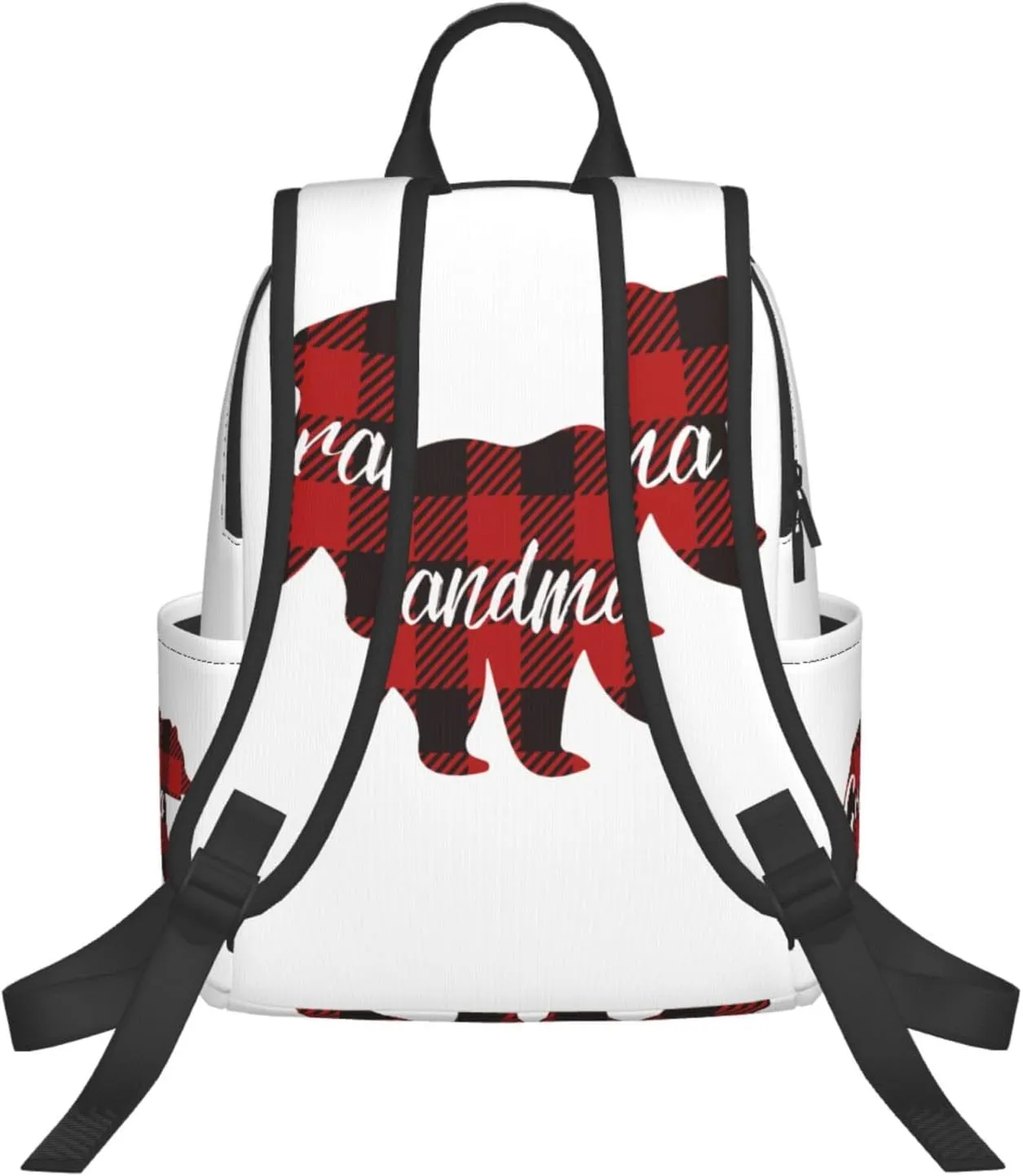 Grandma Bear Red Black Plaid Casual Backpacks Large Capacity Laptop Backpack Sports Rucksack Travel Daypack Adjustable Shoulder Strap Work Bag for Outdoor Camping